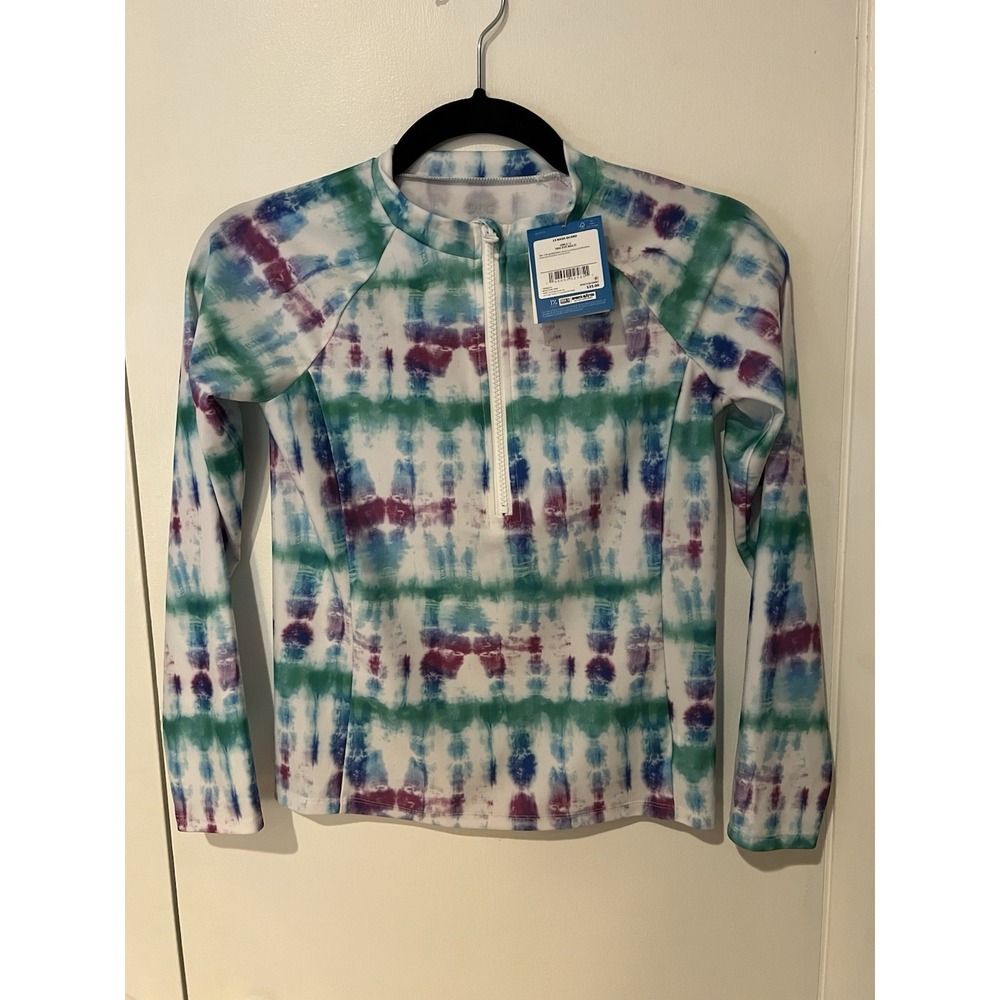 NWT‎ DSG Girls' Long Sleeve Rash Guard Top Size Large Watercolor 1/2 Zip Sun
